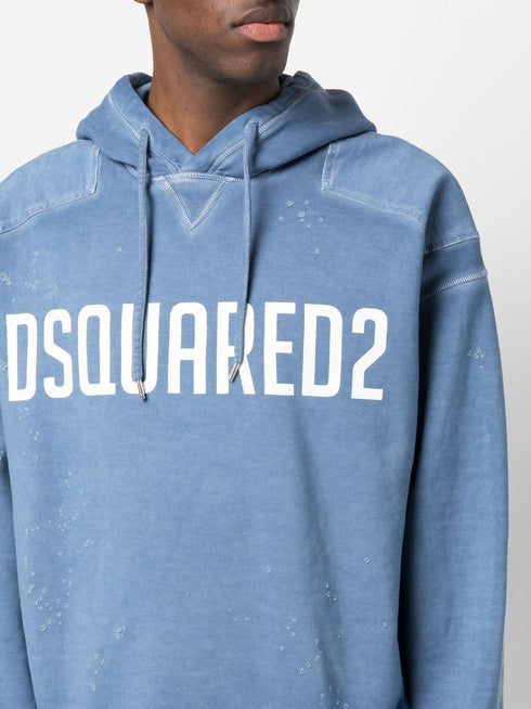 logo-print distressed hoodie