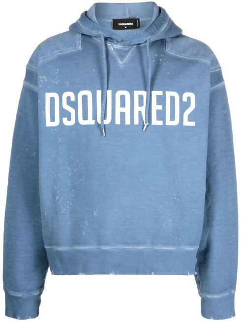 logo-print distressed hoodie