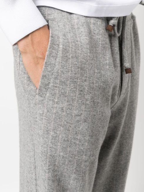 striped cashmere-blend track pants