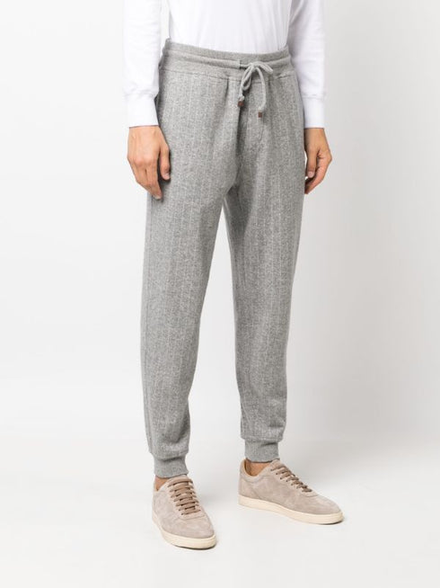 striped cashmere-blend track pants