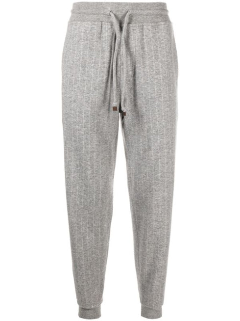 striped cashmere-blend track pants