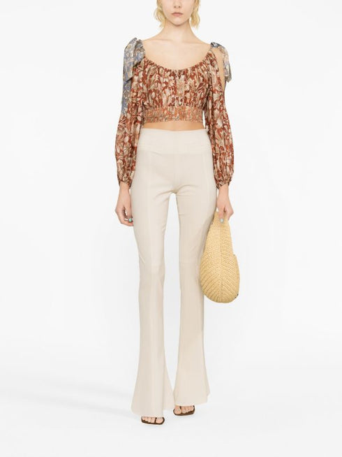 Top corto de seda con estampado floral de chintz