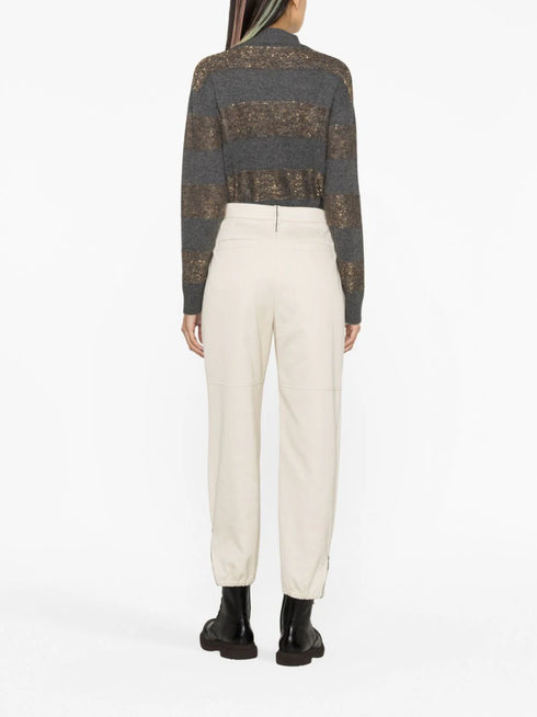 хлопковые зауженные брюки со складками