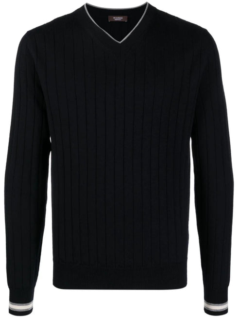 V-neck ribbed-knit virgin-wool jumper