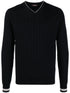 V-neck ribbed-knit virgin-wool jumper