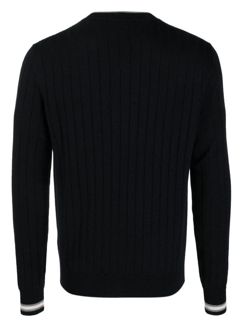 V-neck ribbed-knit virgin-wool jumper