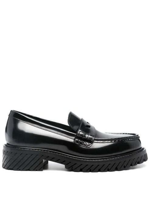 Diag-stripe leather loafers