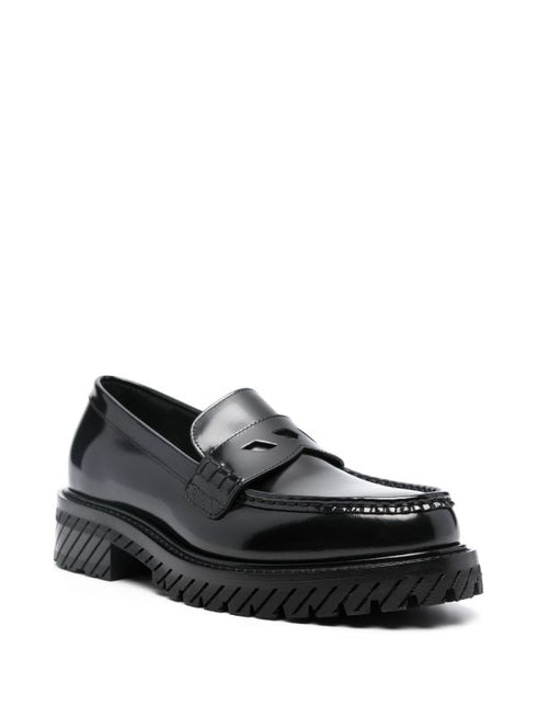 Diag-stripe leather loafers