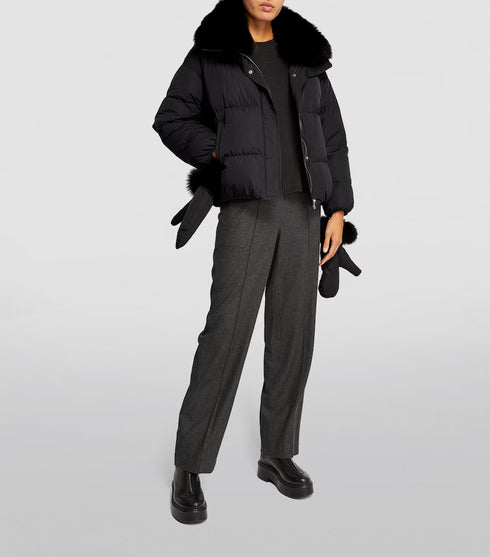Fur-Trim Puffer Jacket with Gloves