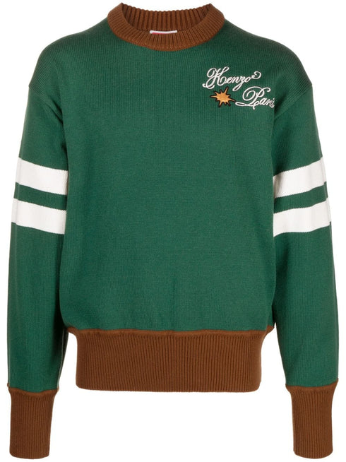 logo-embroidered wool-blend jumper