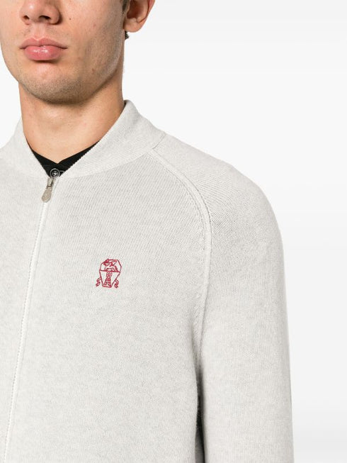 logo-embroidery cashmere cardigan