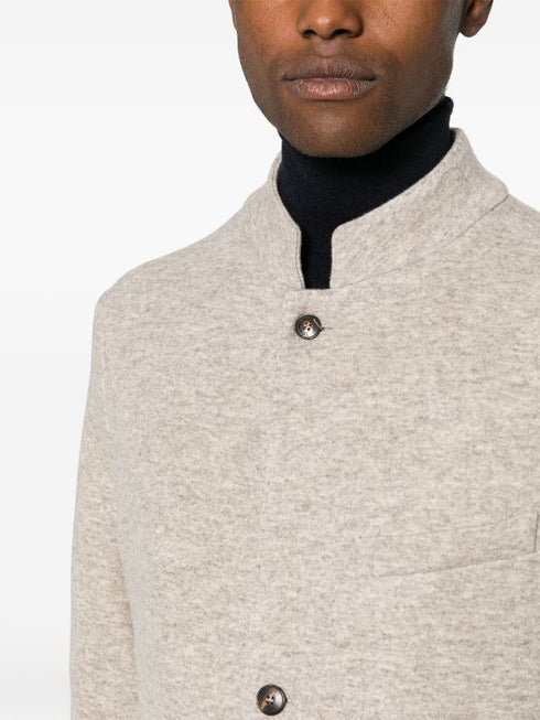 stand up-collar mélange-effect blazer