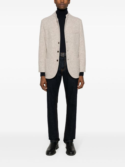 stand up-collar mélange-effect blazer