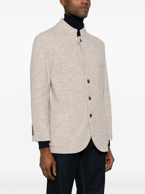 stand up-collar mélange-effect blazer