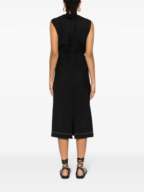 vestido midi con costuras en contraste