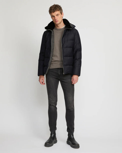 Short down jacket in Loro Piana fabric with mink trim