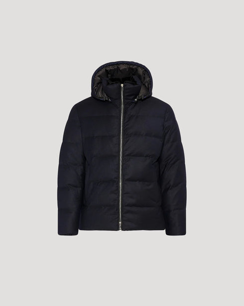 Short down jacket in Loro Piana fabric with mink trim