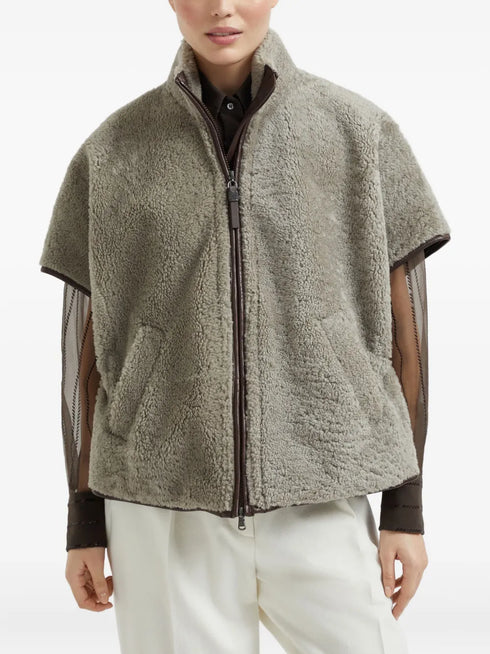 Monili chain-detail shearling jacket