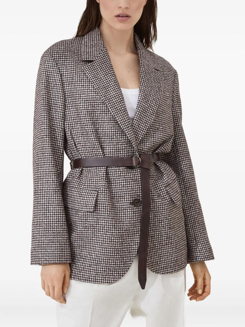 houndstooth belted blazer