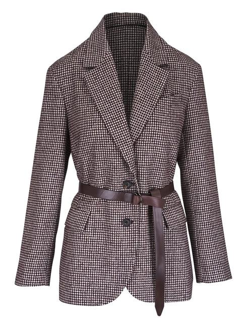houndstooth belted blazer