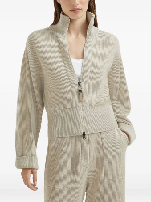 ribbed zip-front sweater