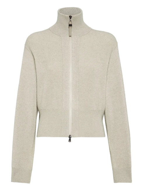 ribbed zip-front sweater