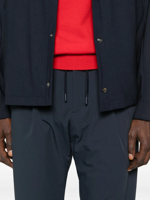 pleated drawstring straight-leg trousers