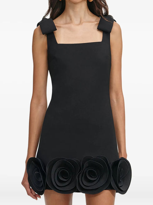 floral-appliqué mini dress