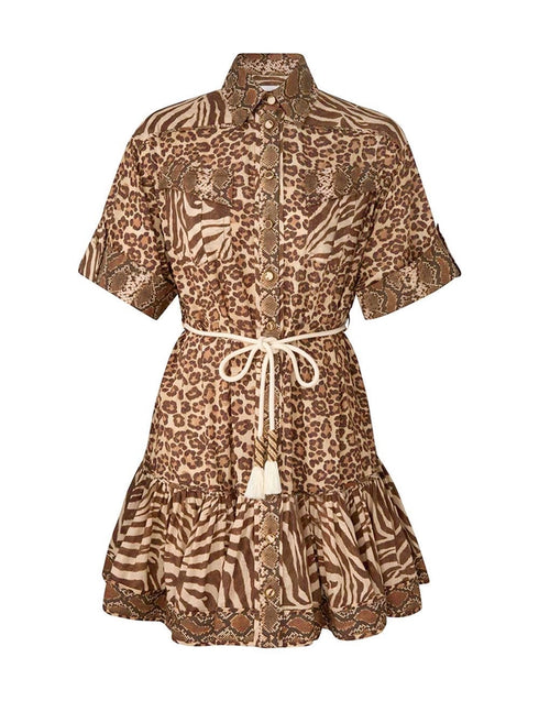 animal-print ruffled mini dress