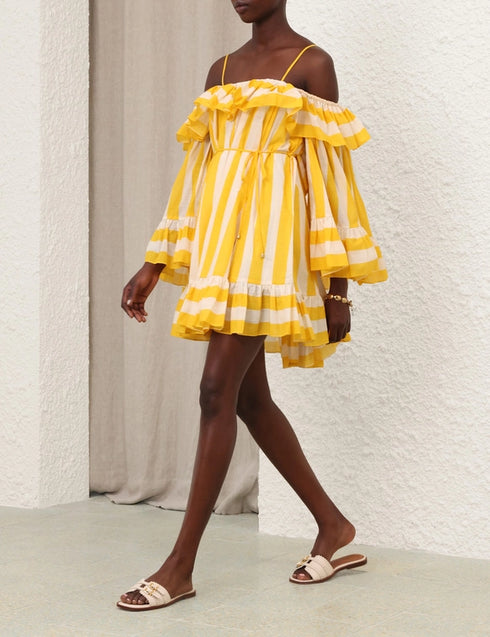 Daylight ruffled striped mini dress