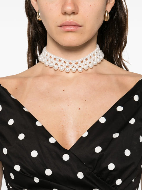 polka-dot V-neck mini dress