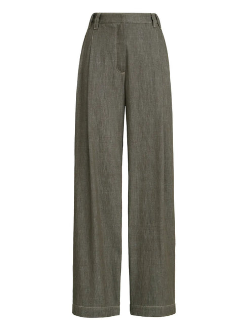 denim-effect pleated trousers