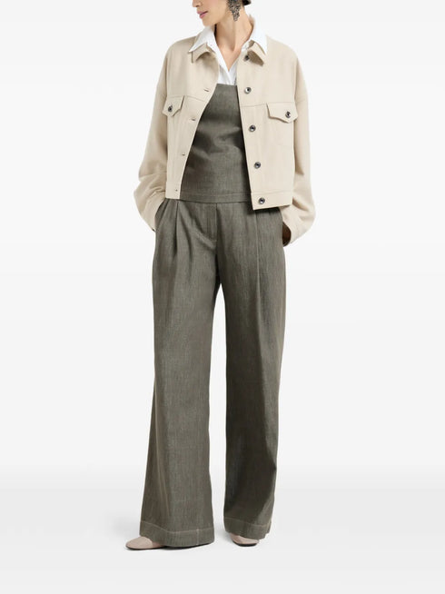 denim-effect pleated trousers