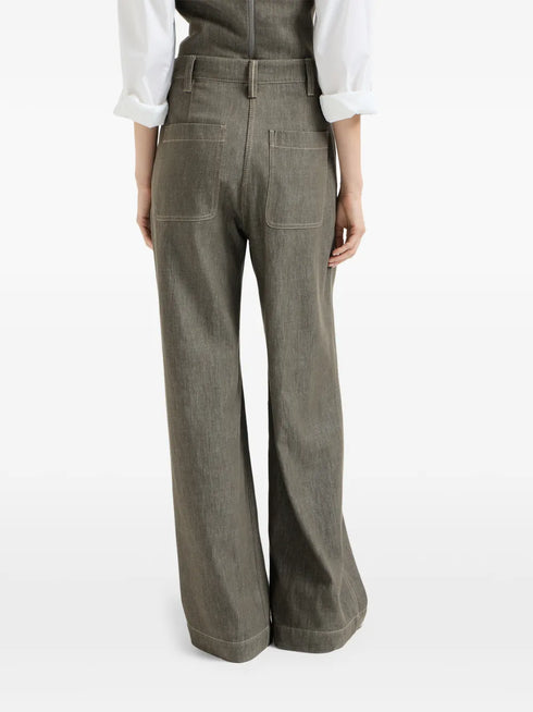 denim-effect pleated trousers