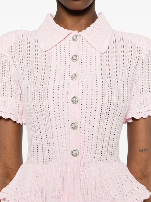 pointelle peplum knit dress