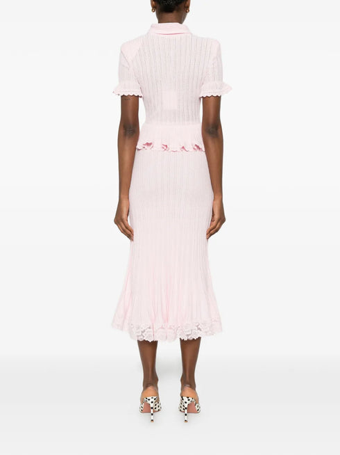 pointelle peplum knit dress