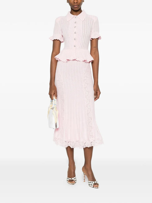 pointelle peplum knit dress