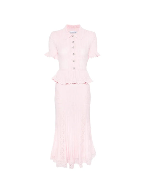 pointelle peplum knit dress