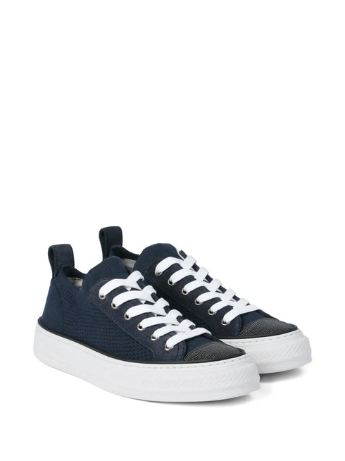 knit suede-panel sneakers