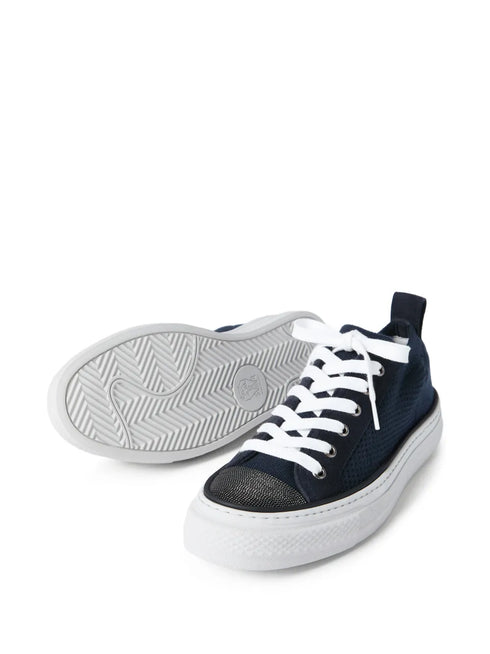 knit suede-panel sneakers