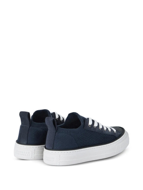knit suede-panel sneakers
