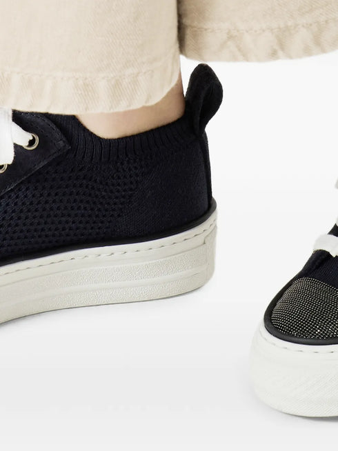 knit suede-panel sneakers
