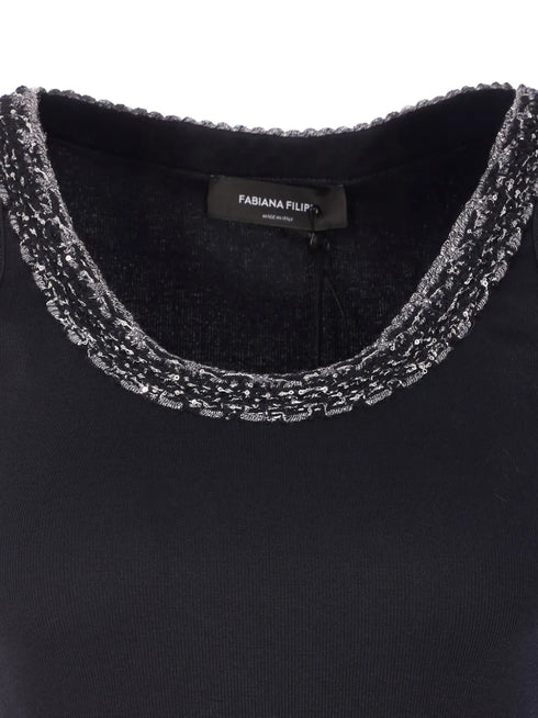 crew-neck embellished-trim tank top