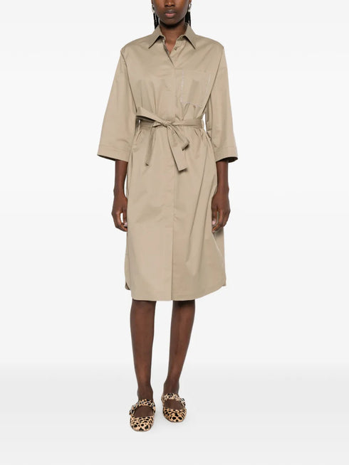 belt chest-pocket midi dress