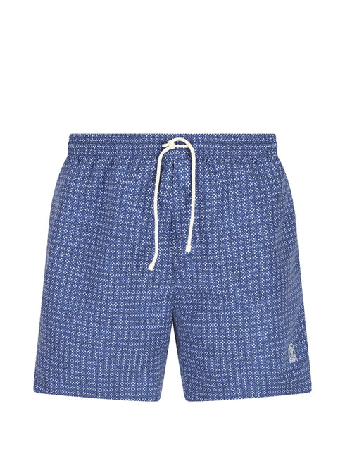 geometric-pattern swim shorts