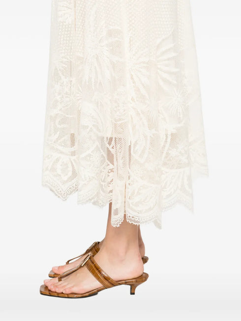 lace asymmetric-hem midi skirt