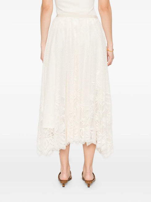 lace asymmetric-hem midi skirt