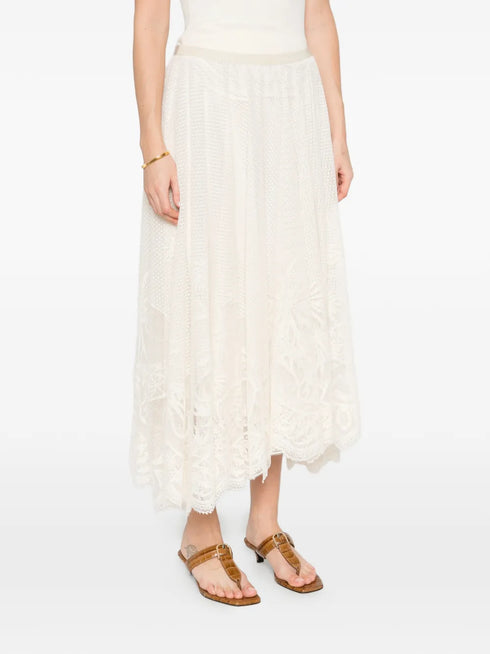 lace asymmetric-hem midi skirt