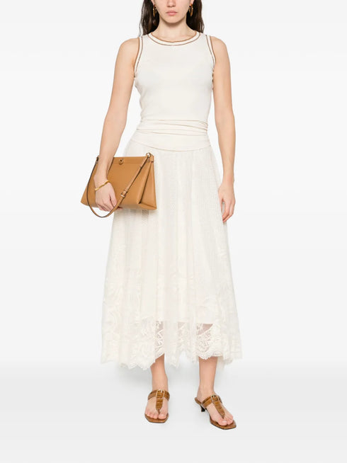 lace asymmetric-hem midi skirt