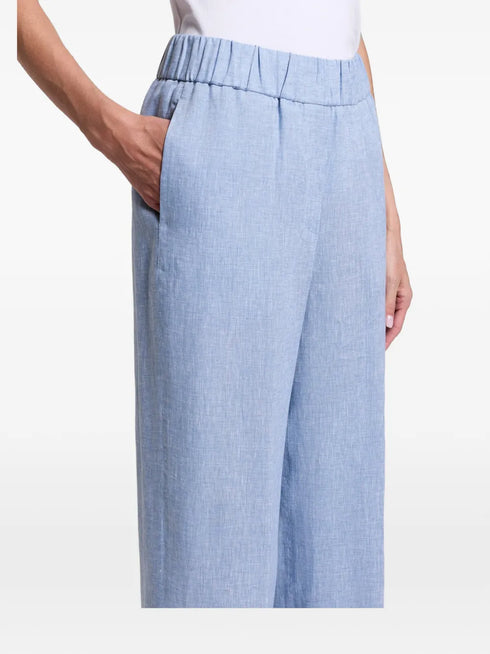 elasticated-waistband wide-leg trousers